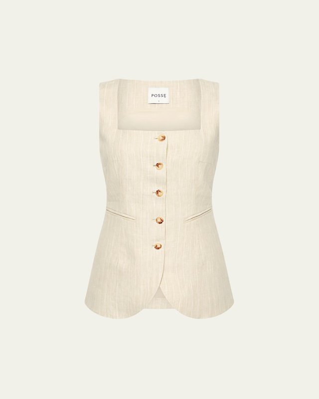 Lucille Pinstripe Linen Gilet